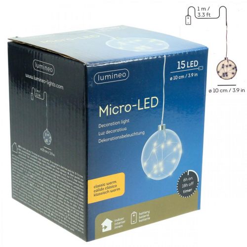 Floristik24 Bola LED interior Ø10cm tintada 15L temporizador blanco cálido