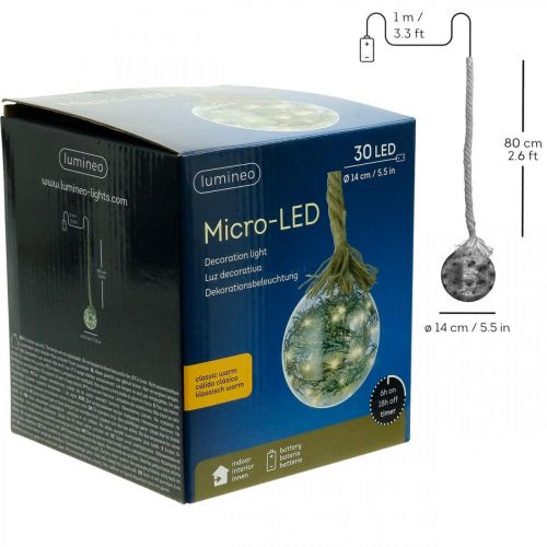 Artículo LED bola nieve abeto interior Ø14cm 30L blanco cálido temporizador