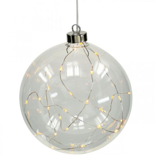 Floristik24 Bola de Navidad bola LED Ø10cm 15L interior blanco cálido temporizador