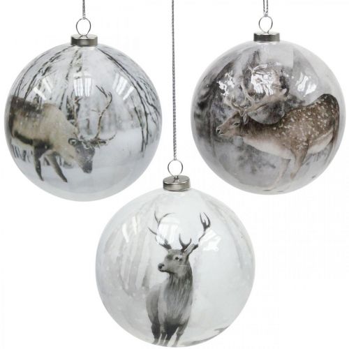 Floristik24 Bolas de Navidad, árbol de Navidad con motivo de bolas ciervos Ø8cm 3pcs