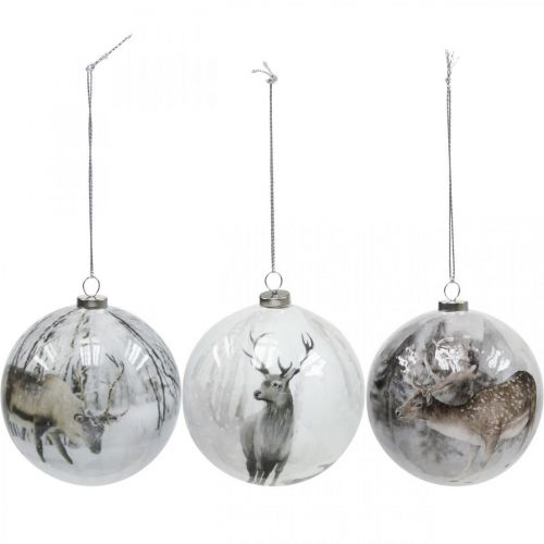 Floristik24 Bolas de Navidad, árbol de Navidad con motivo de bolas ciervos Ø8cm 3pcs