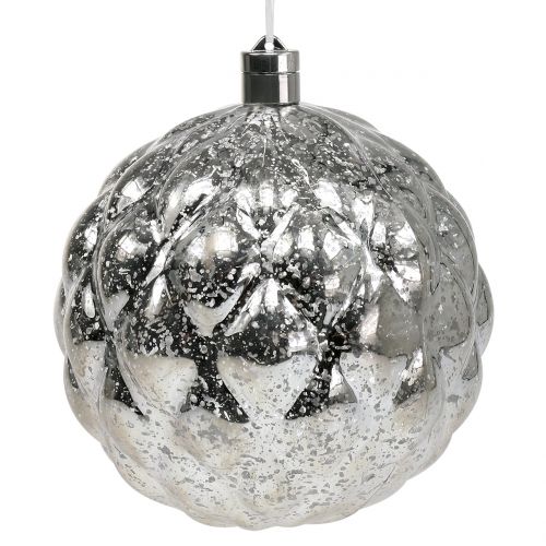 Floristik24 Bola de plástico plata Ø20cm con 15er LED y baterías