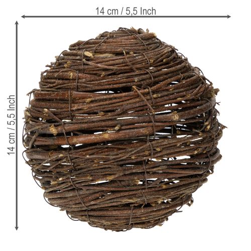 Artículo Esfera de vid, marrón natural, para decoración, Ø14cm H14cm