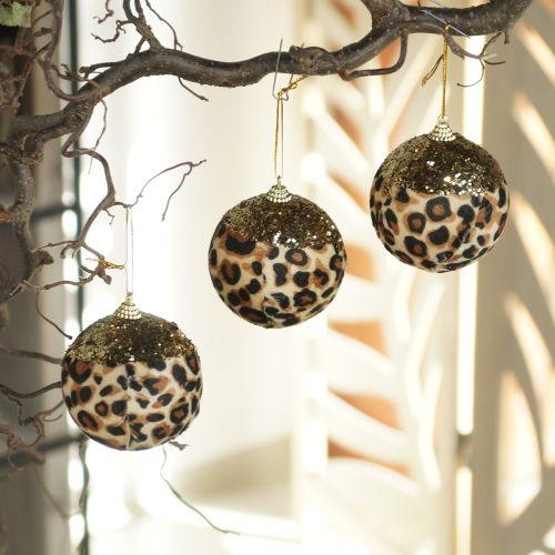 Adornos navideños con estampado de leopardo y purpurina dorada, 7 cm, 3 unidades comprar | Floristik24.es