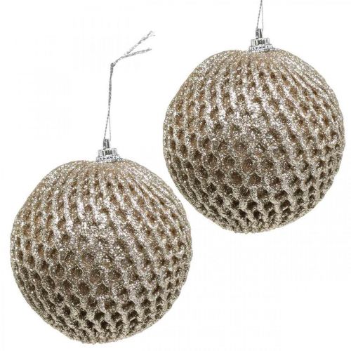 Artículo Bola navideña champagne bola árbol nido de abeja Ø8cm 6pcs