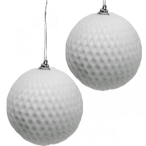 Floristik24 Bola de Navidad patrón de panal blanco Bola de árbol de Navidad Ø8cm 6pcs