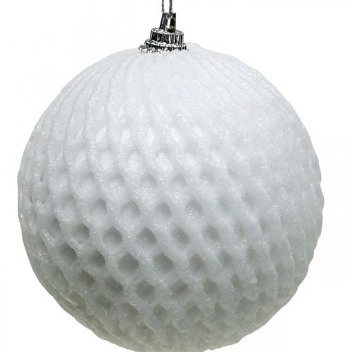 Floristik24 Bola de Navidad patrón de panal blanco Bola de árbol de Navidad Ø8cm 6pcs
