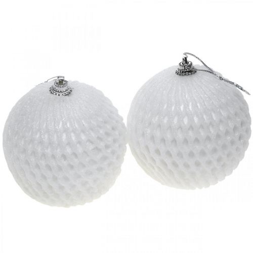 Floristik24 Bola de Navidad patrón de panal blanco Bola de árbol de Navidad Ø8cm 6pcs