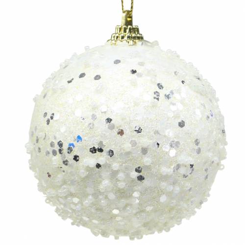 Floristik24 Adornos para árboles de Navidad Bola navideña espuma blanca brillo Ø8cm 2pcs