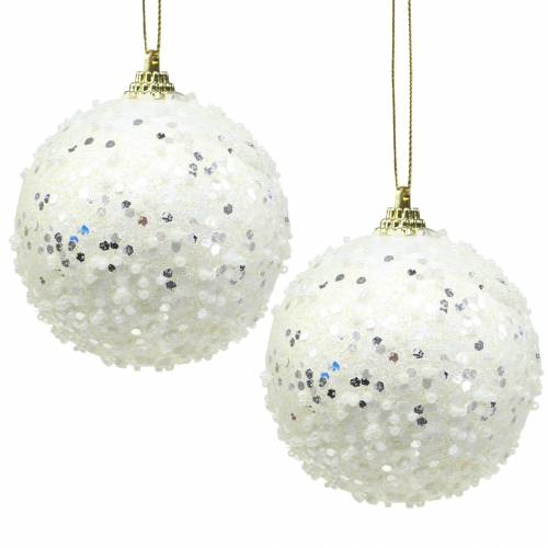 Floristik24 Adornos para árboles de Navidad Bola navideña espuma blanca brillo Ø8cm 2pcs