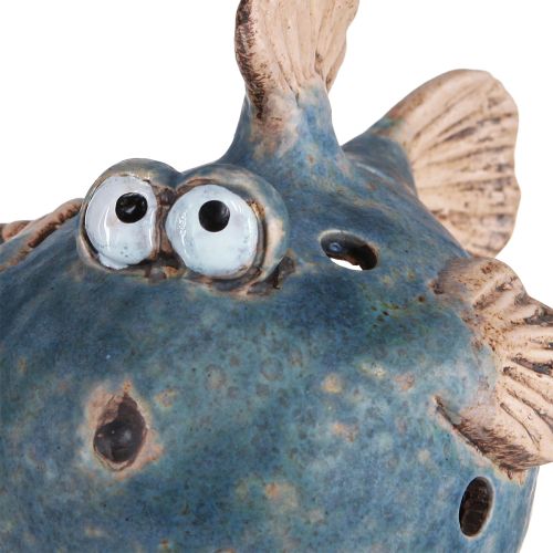 Artículo Pez globo para candelita pez decorativo de cerámica azul 15cm 2ud