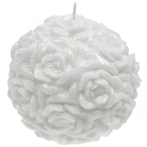 Artículo Vela bola rosas vela redonda decoración mesa blanca Ø10,5cm