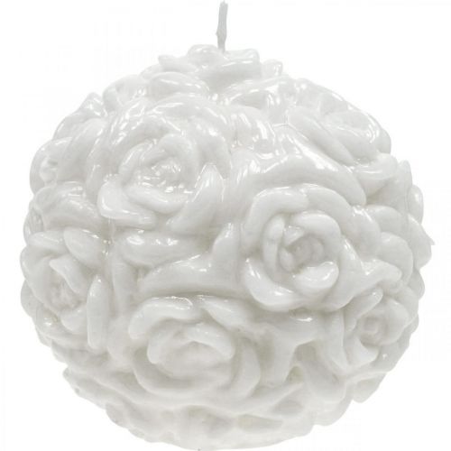Artículo Vela bola rosas vela redonda decoración mesa blanca Ø10,5cm