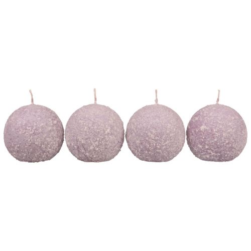 Artículo Velas redondas, color morado, bola de nieve, velas con purpurina, 8 cm, 4 unidades