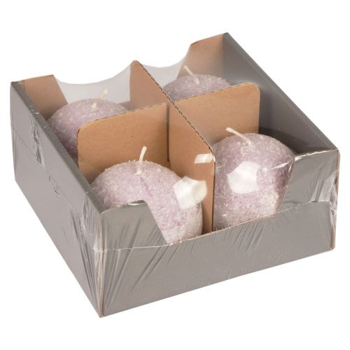 Artículo Velas redondas, color morado, bola de nieve, velas con purpurina, 8 cm, 4 unidades