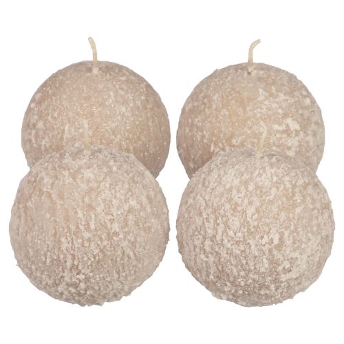 Floristik24 Velas esféricas 8 cm velas redondas beige bola de nieve purpurina 4 piezas