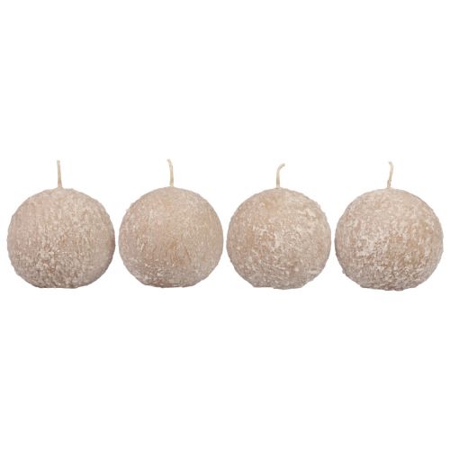 Artículo Velas esféricas 8 cm velas redondas beige bola de nieve purpurina 4 piezas