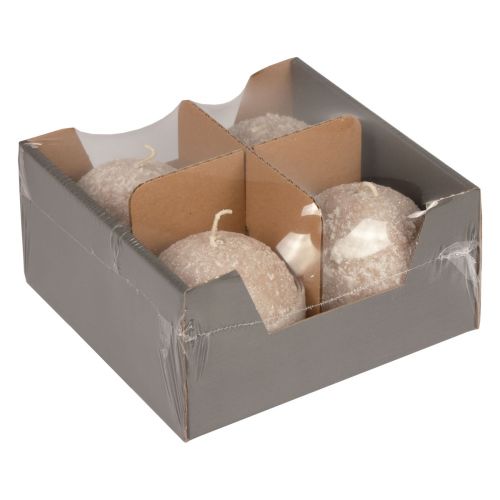 Artículo Velas esféricas 8 cm velas redondas beige bola de nieve purpurina 4 piezas