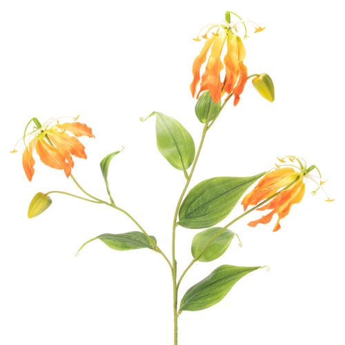 Flor artificial Gloriosa naranja con tallos largos para jarrones, 80 cm, 3 unidades.