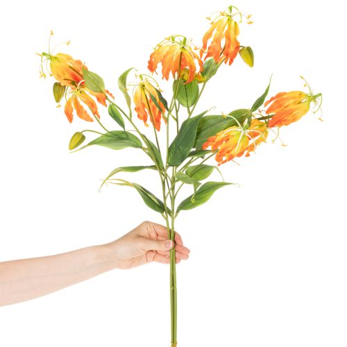 Flor artificial Gloriosa naranja con tallos largos para jarrones, 80 cm, 3 unidades. | Floristik24.es