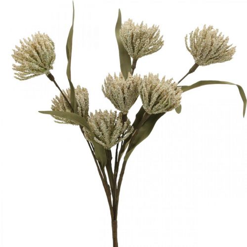 Flor artificial con 6 flores flocadas beige verde ramo de 3 H38cm