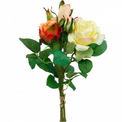 Flores artificiales, ramo de rosas, decoraciones de mesa, flores de seda, rosas artificiales amarillo-naranja