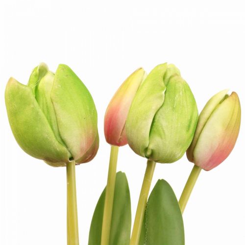 Artículo Flores artificiales tulipán verde, flor de primavera 48cm paquete de 5