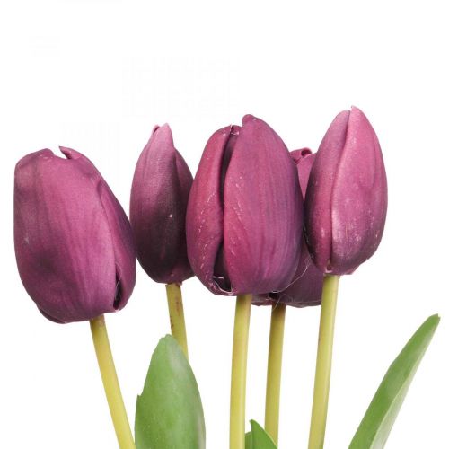 Floristik24 Flores artificiales tulipán púrpura, flor de primavera 48cm paquete de 5