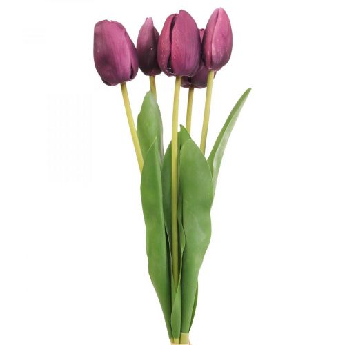 Artículo Flores artificiales tulipán púrpura, flor de primavera 48cm paquete de 5