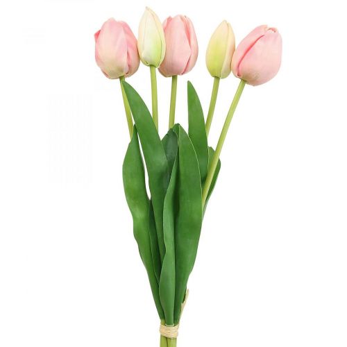 Artículo Flores artificiales tulipán rosa, flor de primavera 48cm paquete de 5