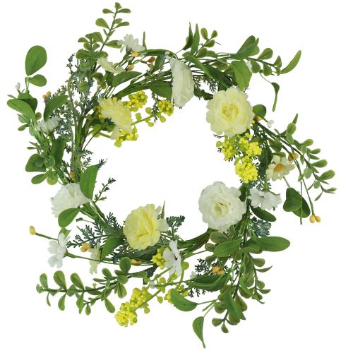 Floristik24 Corona de flores artificiales artificial blanco amarillo crema Ø40cm