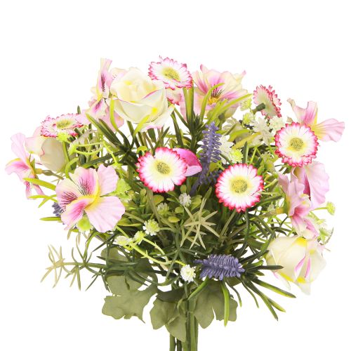 Ramo de flores artificiales en color crema rosa morado verde Ø18cm H25cm