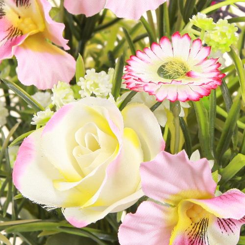 Artículo Ramo de flores artificiales en color crema rosa morado verde Ø18cm H25cm