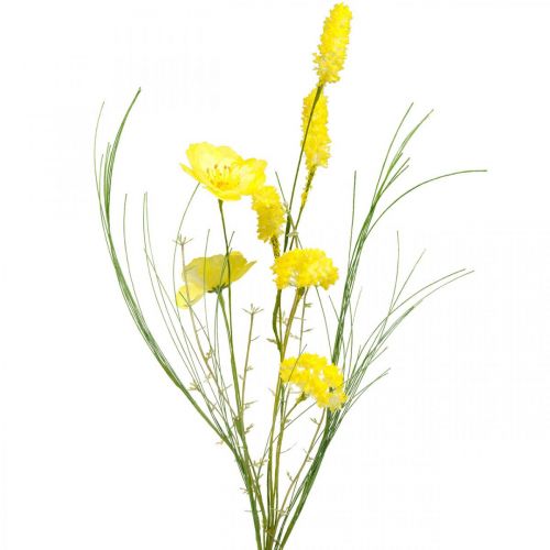 Floristik24 Ramo de flores artificiales amarillas, amapolas y ranúnculos en ramo, flores de seda, decoración primaveral L45cm