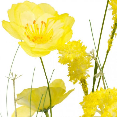 Floristik24 Ramo de flores artificiales amarillas, amapolas y ranúnculos en ramo, flores de seda, decoración primaveral L45cm