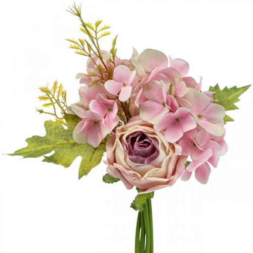 Artículo Ramo artificial, ramo de hortensias con rosas rosa 32cm