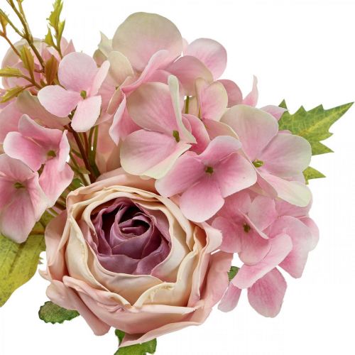 Artículo Ramo artificial, ramo de hortensias con rosas rosa 32cm