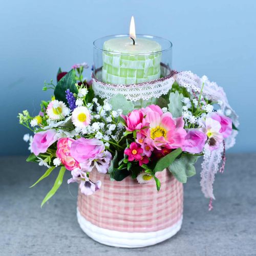 Floristik24 Ramo artificial con ranunculus y bellis rosa, blanco Ø20cm