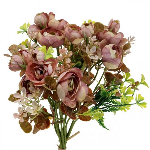 Artículo Ramo de flores artificiales deco ranunculus rosa artificial 32cm