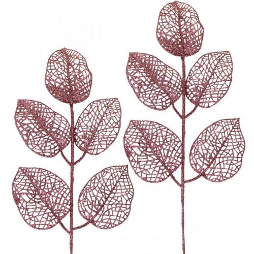 Artículo Plantas artificiales, hojas decorativas, rama artificial brillo rosa L36cm 10p