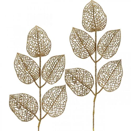 Floristik24 Plantas artificiales, decoración de ramas, hoja decorativa con brillo dorado L36cm 10 piezas