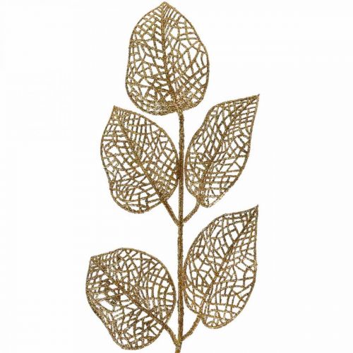 Artículo Plantas artificiales, decoración de ramas, hoja decorativa con brillo dorado L36cm 10 piezas