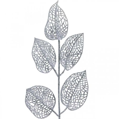 Floristik24 Plantas artificiales, decoración de ramas, hoja decorativa con brillo plateado L36cm 10 piezas