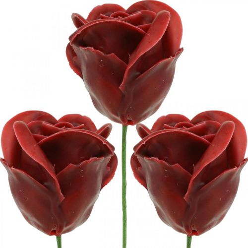 Floristik24 Rosas artificiales Rosas de cera de Burdeos rosas decorativas cera Ø6cm 18 piezas