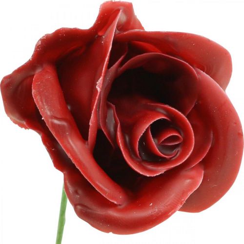 Floristik24 Rosas artificiales Rosas de cera de Burdeos rosas decorativas cera Ø6cm 18 piezas