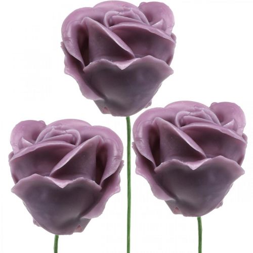 Artículo Rosas artificiales rosas de cera lila rosas decorativas cera Ø6cm 18 piezas