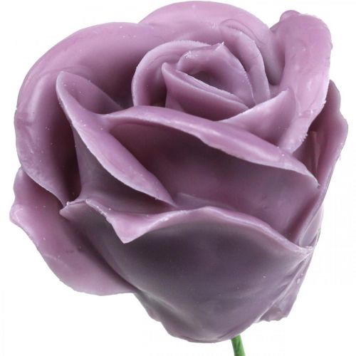Rosas artificiales cera lila rosas rosas decorativas cera Ø6cm 18 piezas