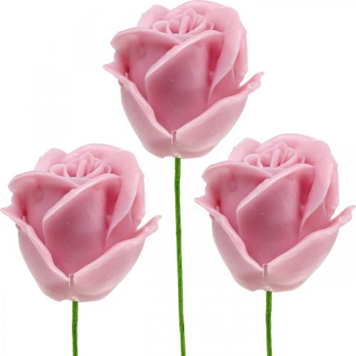Floristik24 Rosas artificiales cera rosa rosas deco rosas cera Ø6cm 18p