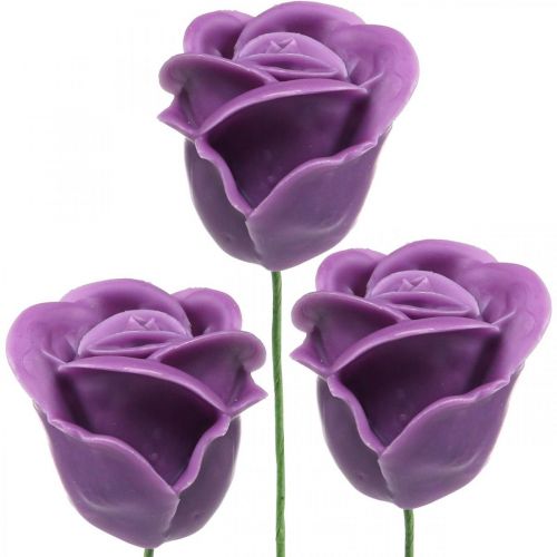 Rosas artificiales rosas de cera violeta rosas decorativas cera Ø6cm 18 piezas