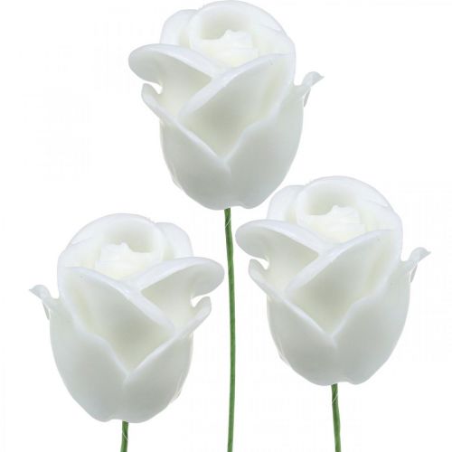 Artículo Rosas artificiales rosas de cera blanca rosas decorativas cera Ø6cm 18 piezas